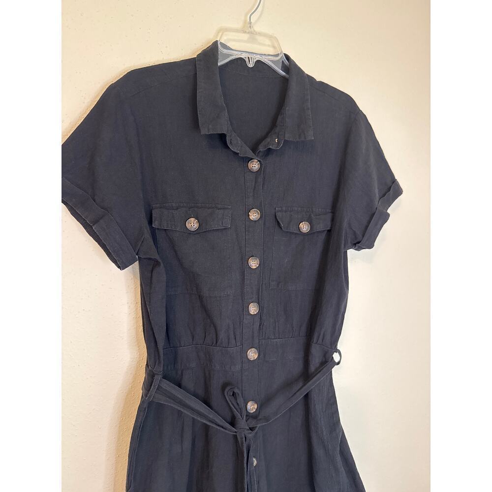 One Piece Women's Black Romper Shorts Belt Tie Button Up With Pockets Size XL - Picture 2 of 12